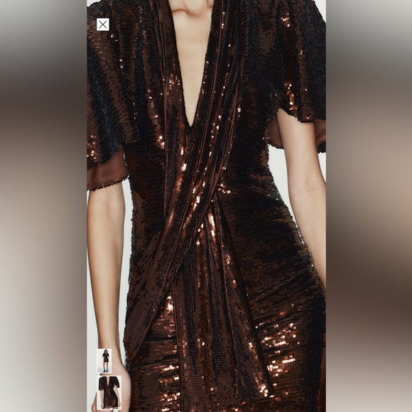 Zara short sequin dress V neck mini dress with cape NWT Mink Viral SOLD OUT!! - Picture 4 of 6
